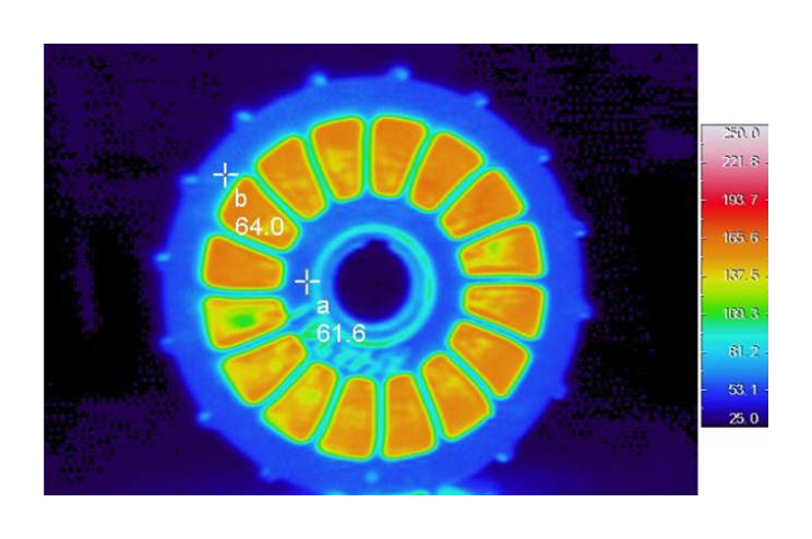 インペラを軸穴方向からみた場合の温度分布