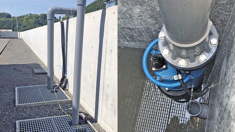 養鰻場における豪雨対策用ポンプ